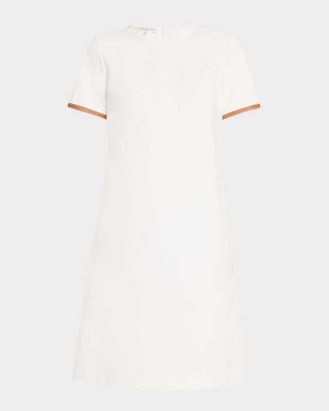 Leather-Trim Cotton Dress